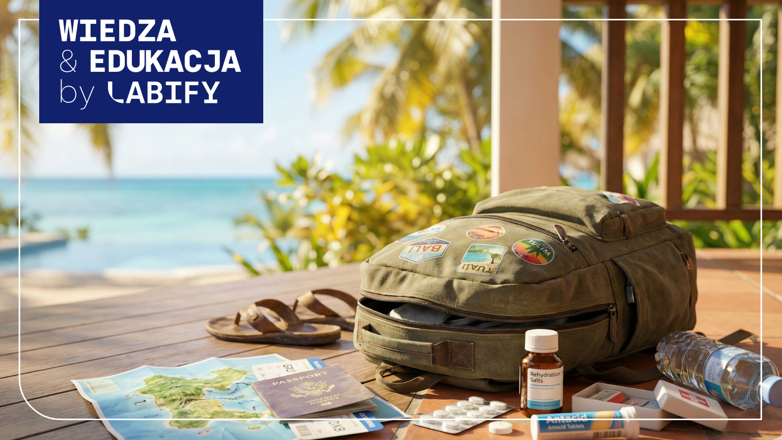 plecak na stole i suplementy